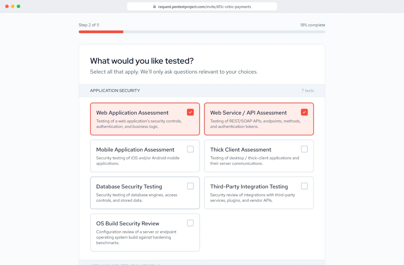 The client choosing services from the scoping catalogues