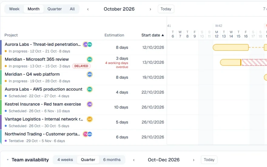 Flint: projects with their testers, status and dates on the Projects page