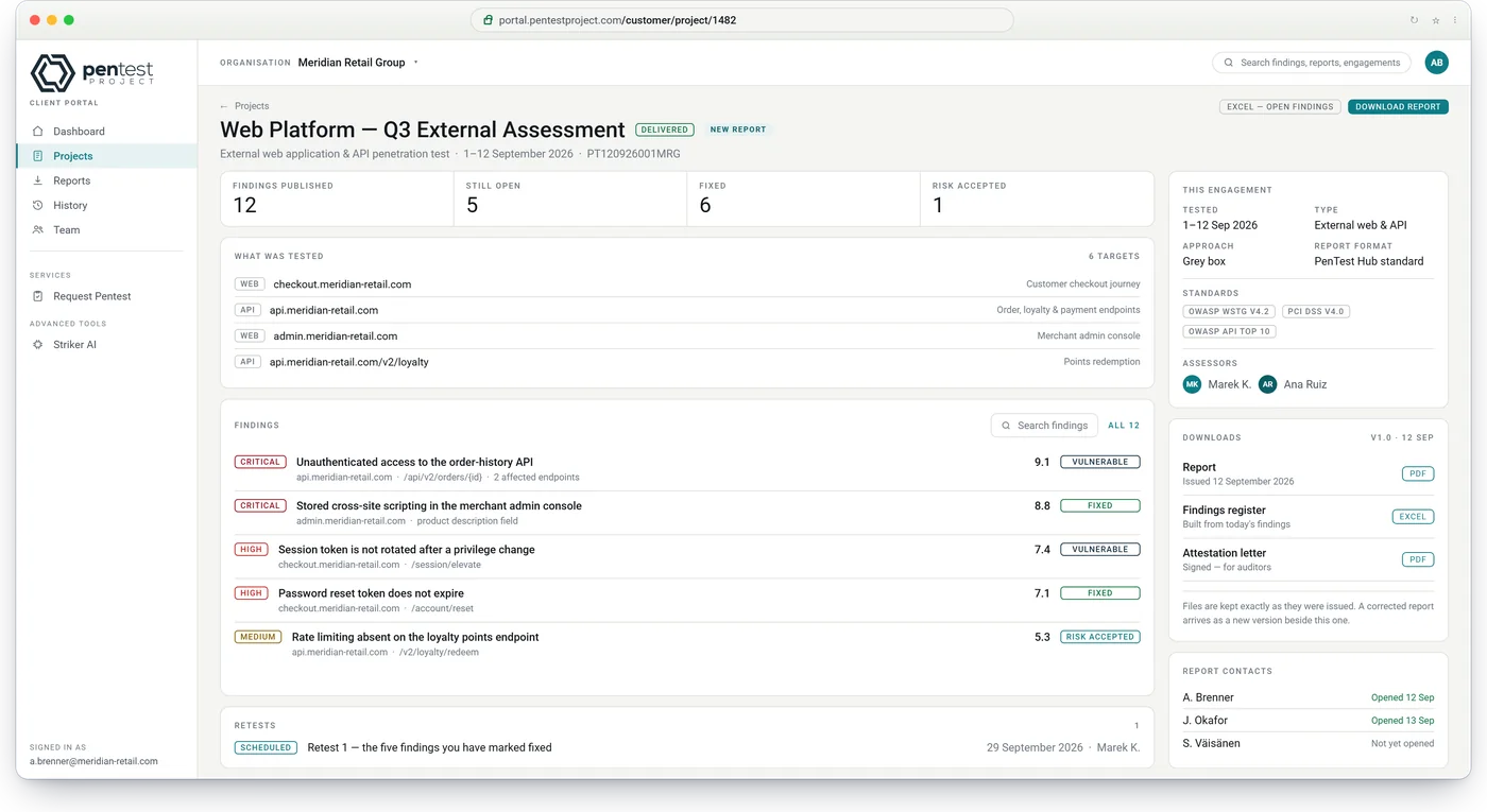 The client's engagement page